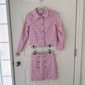 Barbie pink coordinating tweed-look jacket and skirt set